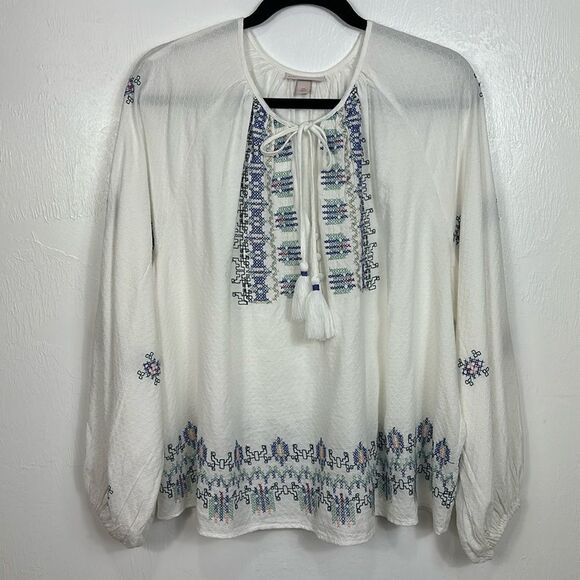 Knox Rose Boho Peasant Cotton Blend Long Sleeve Blouse Top Size XXL - Picture 2 of 9